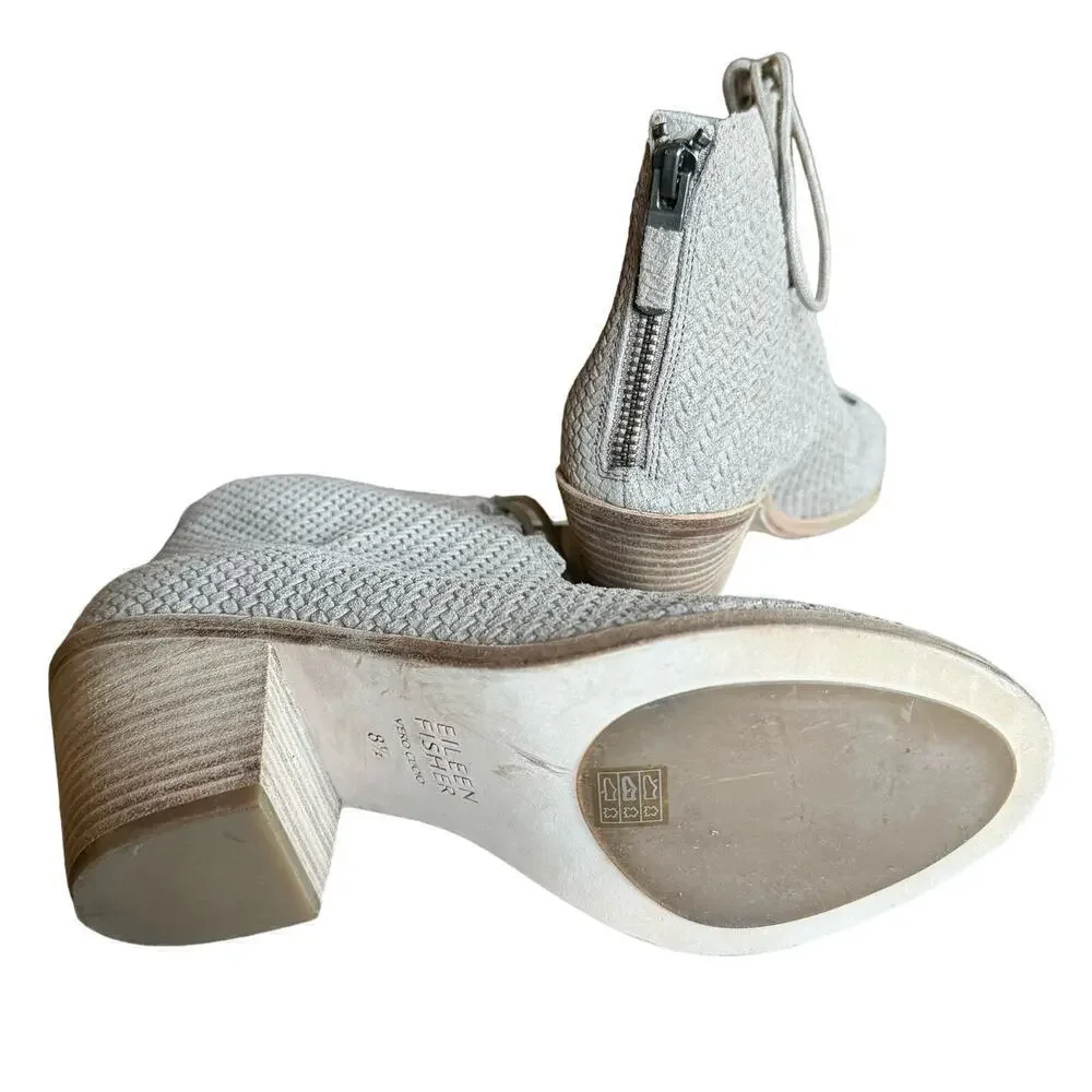 Eileen Fisher Open Toe Lace Up Booties - Slew Suede Size 8.5
